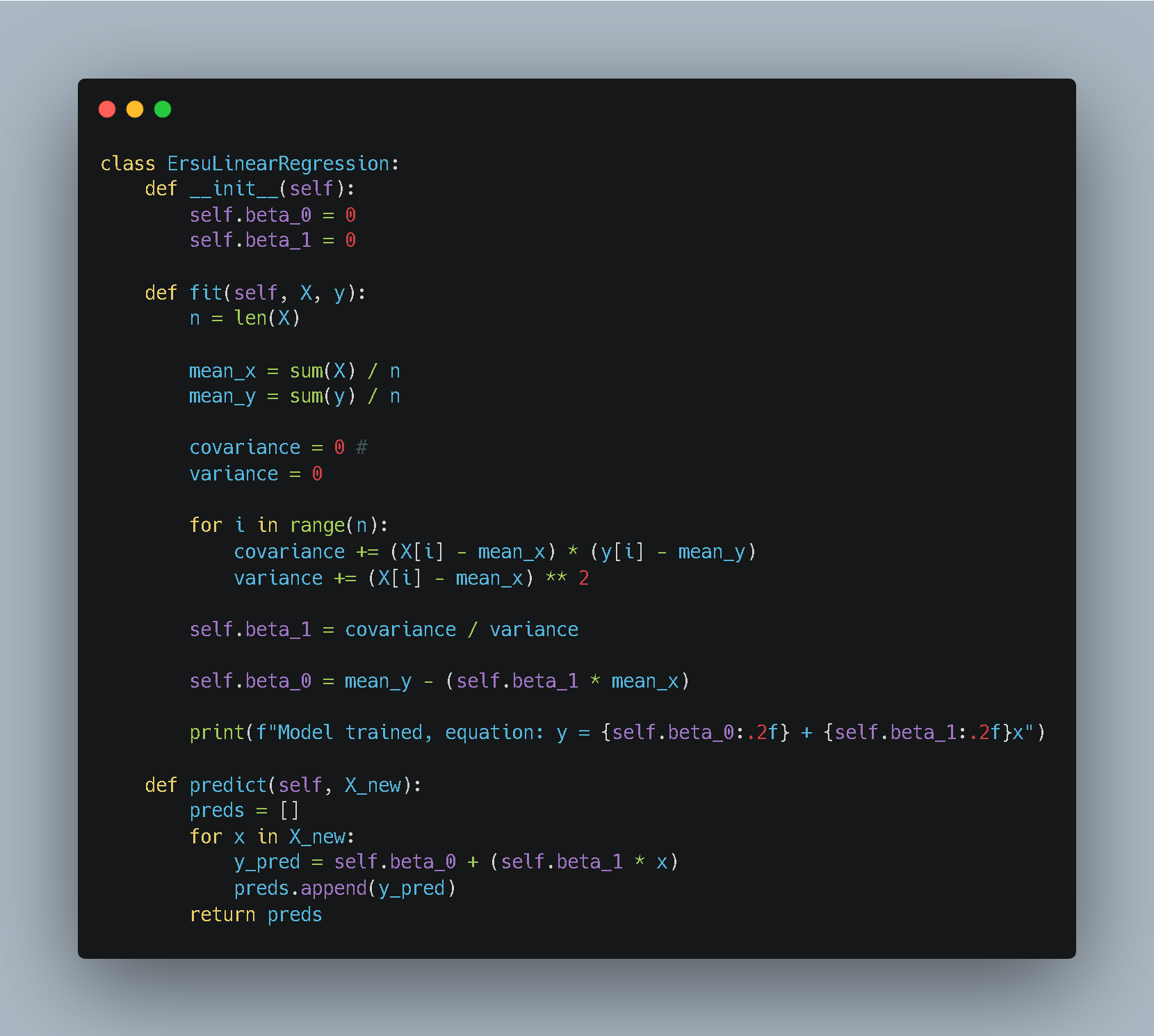 Code: The Linear Regression Class Logic
